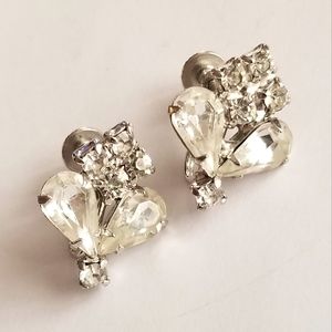 Vintage sparkly screwback earrings silver tone bridal wedding prom bridesmaid